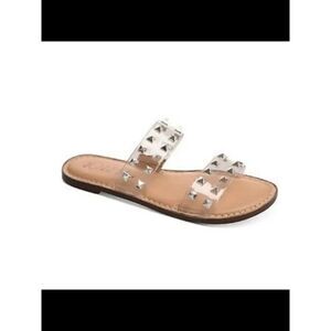 WILD PAIR Womens Brown Double Band Ginniev Round Toe Slip On Slide Sandals 7.5 M